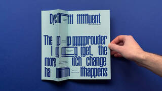 Spread from Dysfluent Magazine showing a typeface with stretched letterforms, representing how people who stammer speak