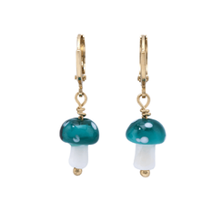Teal mushroom hoop earrings